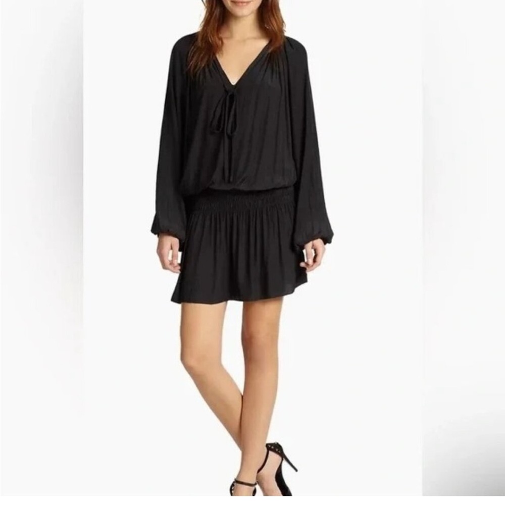 RAMY brook black long sleeve smocked dress (XS but fits like a S)